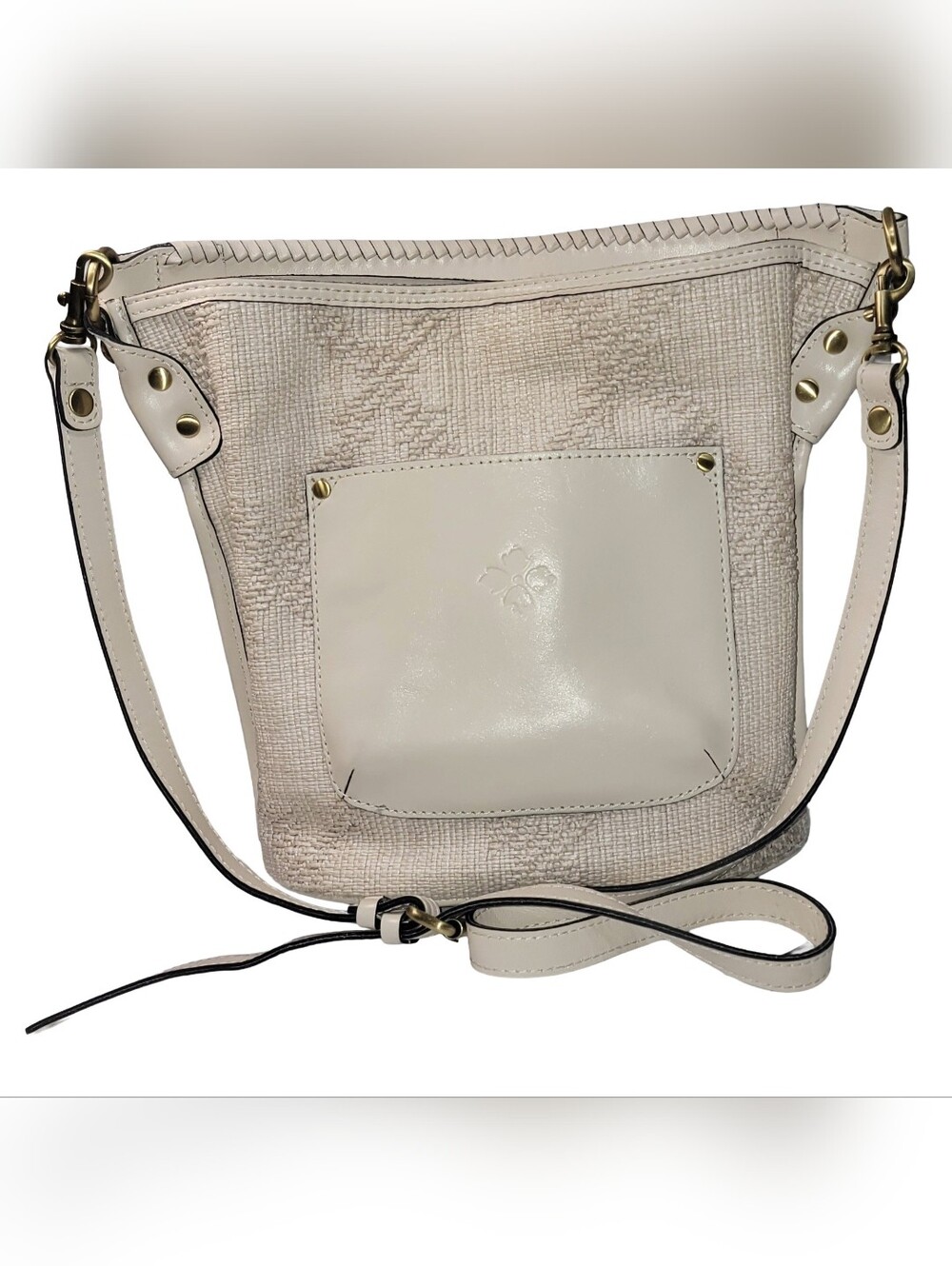 PATRICIA NASH Cream Woven Leather Crossbody Shoulder Bag Ivory Boho Chic.